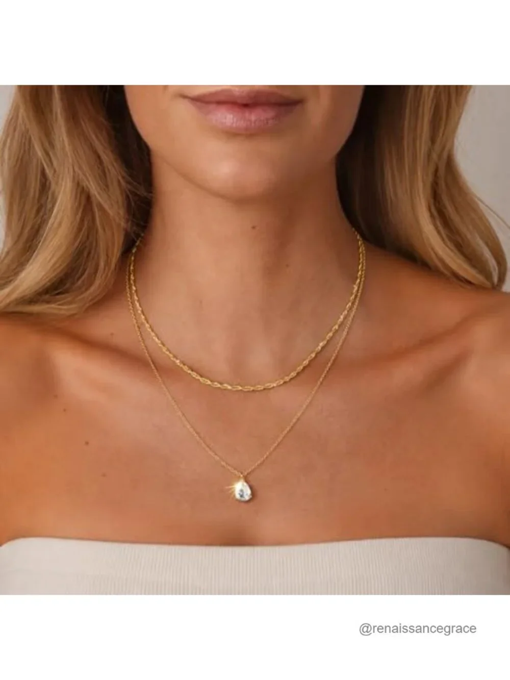 Layered Gold Necklaces Women Dainty CZ 14K Gold Plated Stainless Steel Stack